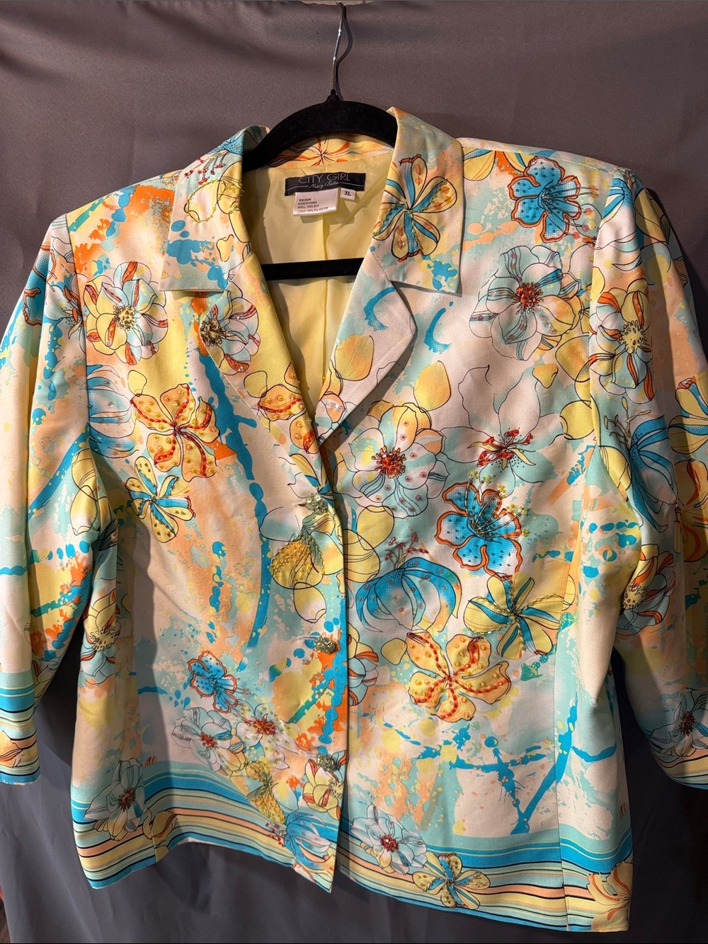 Lightweight Floral Blazer in Yellow & Aqua